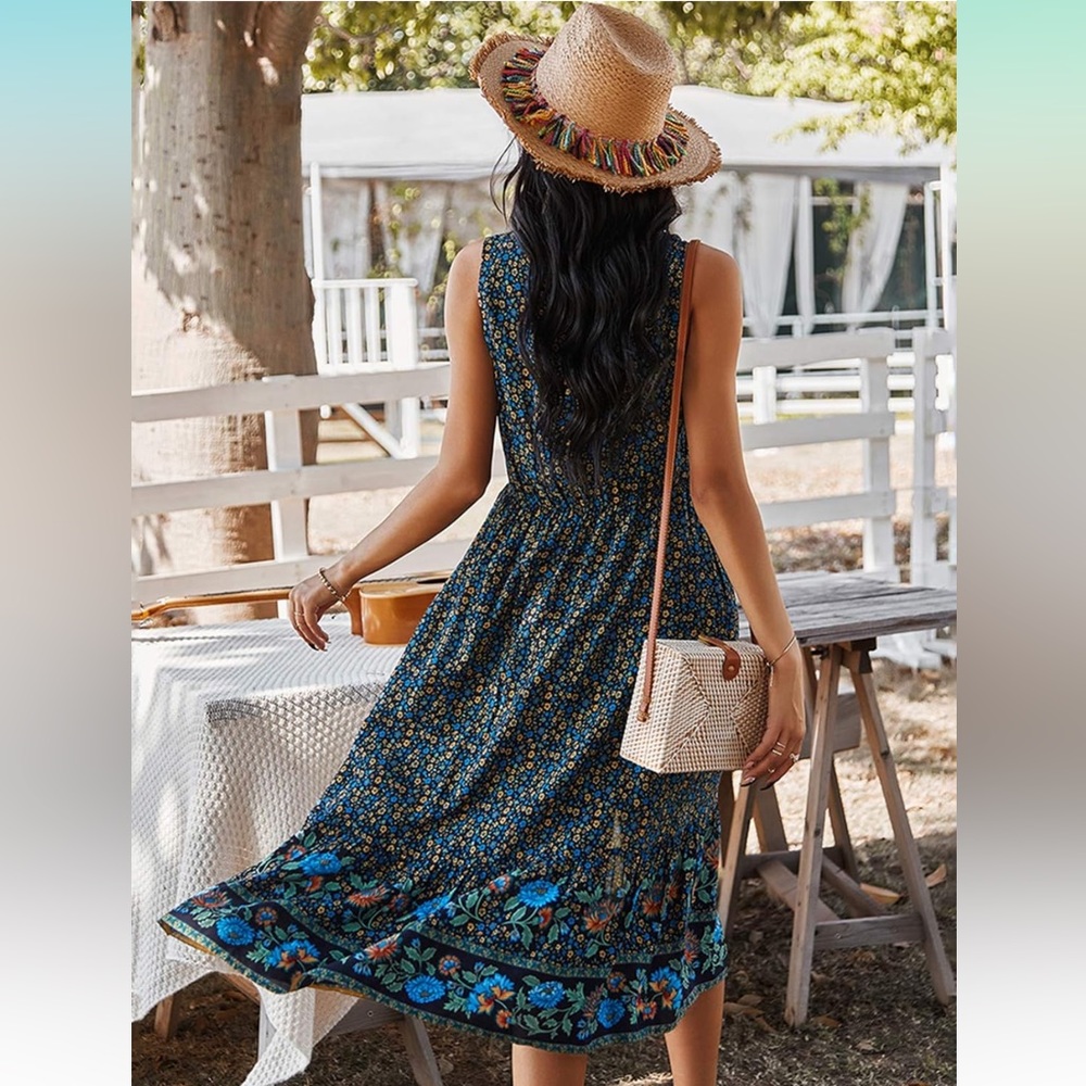 Bohemian floral dress with faux button front. Size medium. - Picture 2 of 6